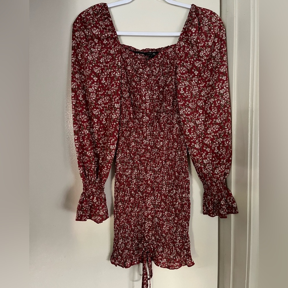 NWOT Boutique Red Floral Smocked Mini Dress